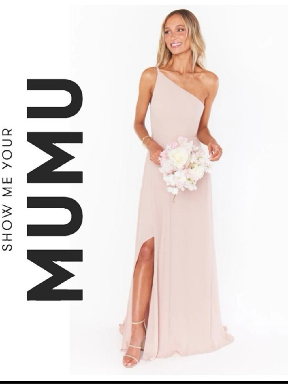$198 SHOW ME YOUR MUMU Shannon One Blush pink Shoulder Maxi Dress M NWT